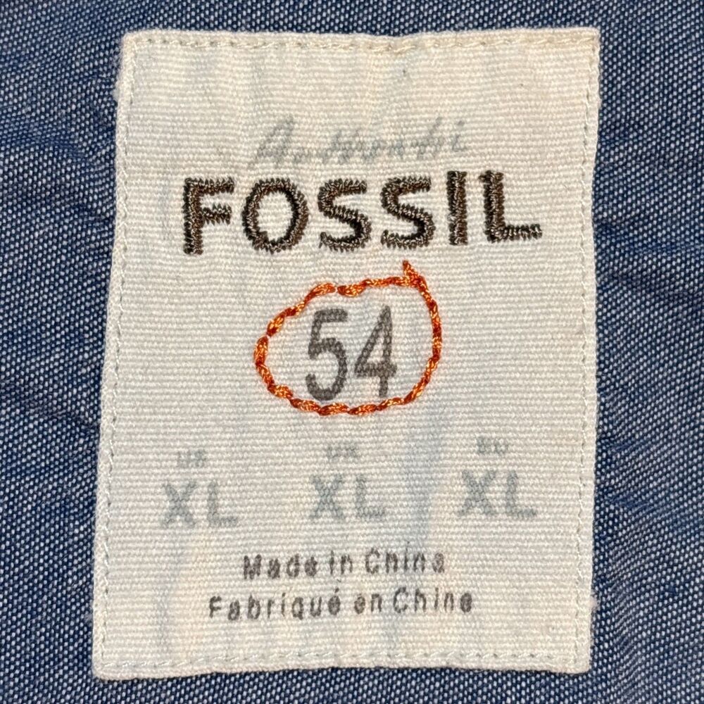 Fossil 54 Western Ranch Denim Pearl Snaps Vintage Fit Long Sleeve Flap Pockets
